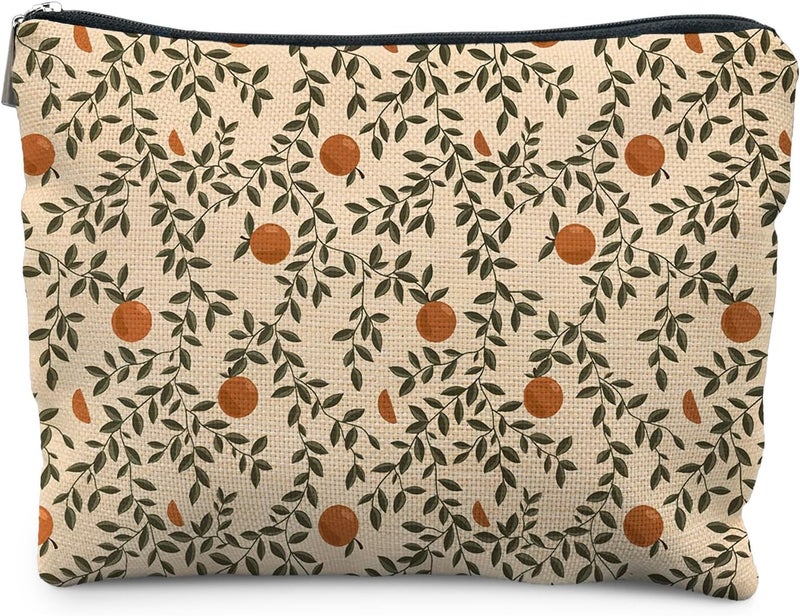 RYYCDOI Vintage Citrus Orange Makeup Bag, Boho Botanical Cosmetic Bags for Women, Fruit Makeup Bag, Fruit Lover Gifts, Orange Gifts for Women Cosmetic Bag Toiletry Bag - Image 1